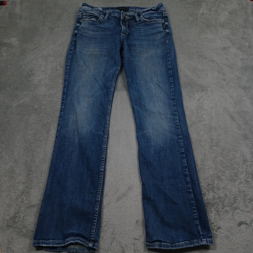Silver Jeans Jeans Womens 31 Blue Denim Straight Pockets Distressed Modern‎